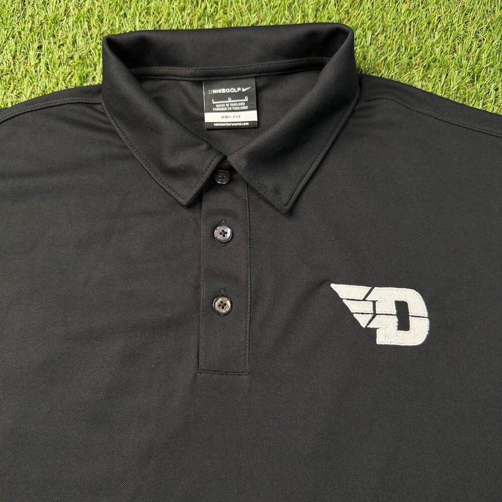 Nike Golf Dayton Flyers Black Polo Men's Large Dri Fit Embroidered Logo Y2K